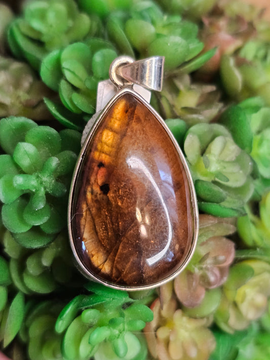 Foiled Red Labradorite Pendant